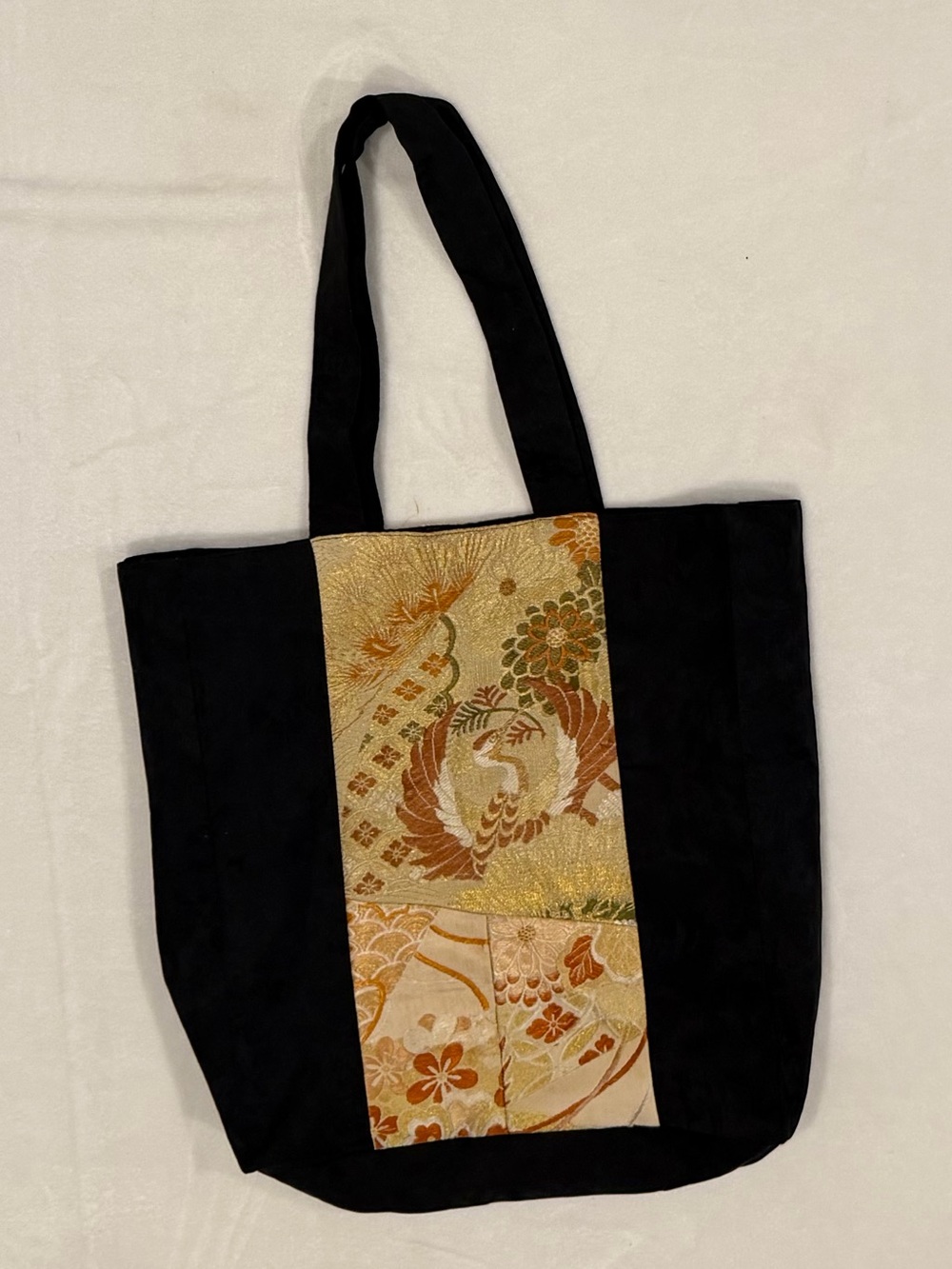 MFA Boston 100% Silk Tote Bag Rare Vintage Japanese Obi Silk Crane Art Panel